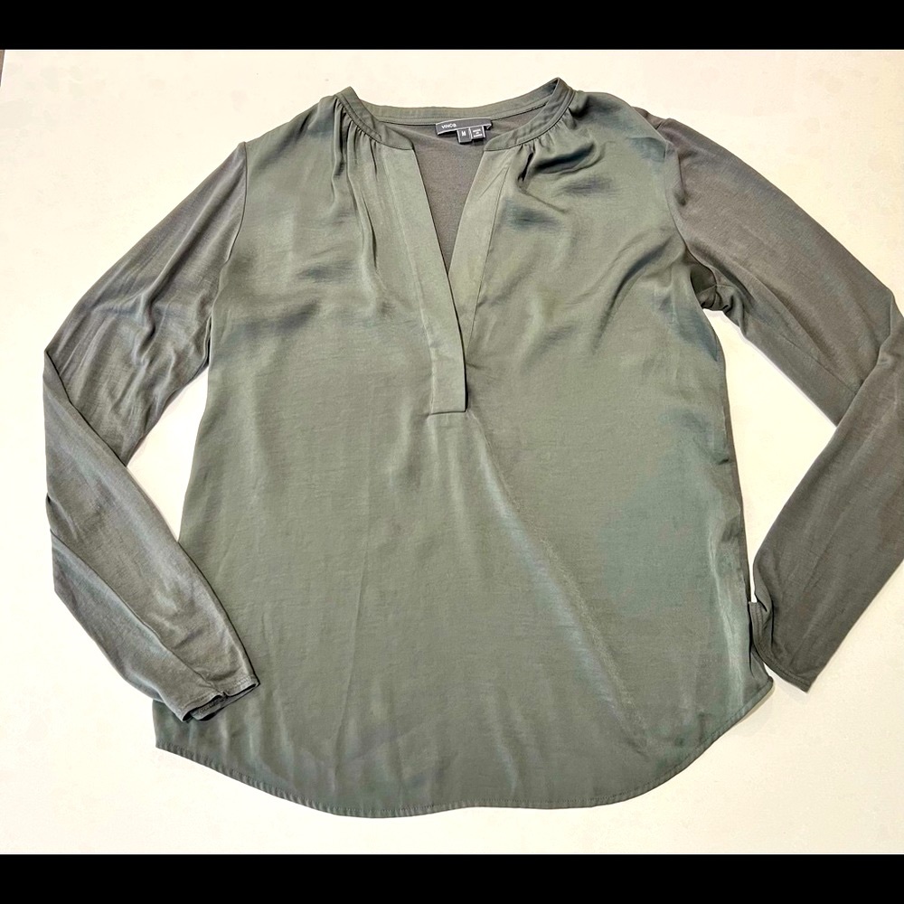 Vince Satin Front Long Sleeve Shirt